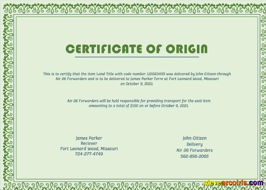 USA Origin certificate